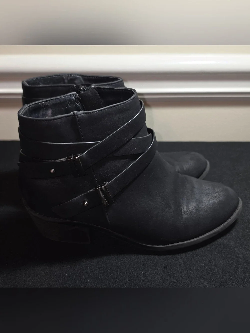 Girls' Black Ankle Booties with Wrap Strap